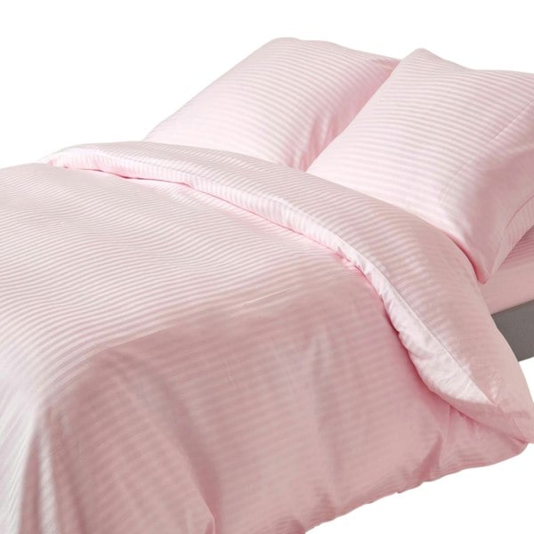 HOMESCAPES Silky 330 TC Egyptian Cotton Satin Stripe Duvet Cover Set, European Size