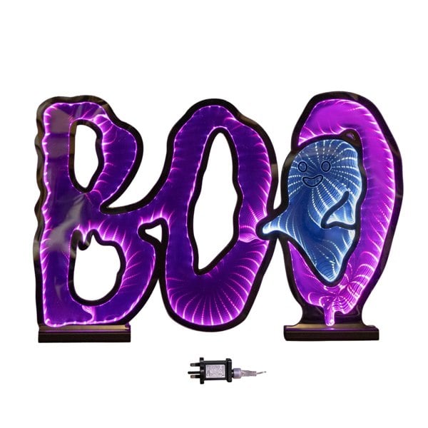 Samuel Alexander 60cm Light up Halloween BOO Infinity Decoration with Pink and White LEDs