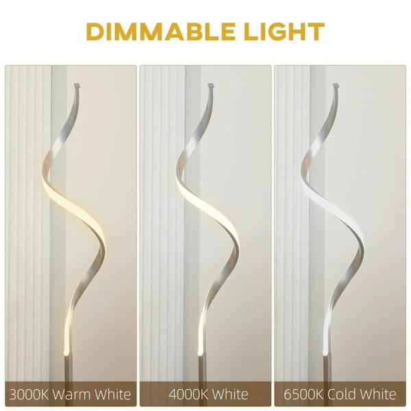 Dimmable spiral LED floor lamp with adjustable brightness light glow
