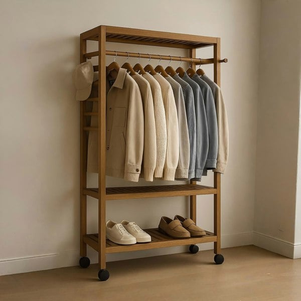BMBO Wooden 4-in-1 Open Wardrobe With Shoe Rack