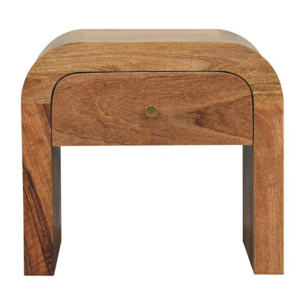 Wyld Haus Tende Curved Minimalist Mango Wood Bedside Table with Drawer