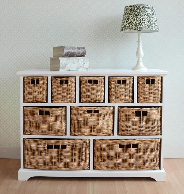 Tetbury Large 10 Drawer Storage Unit with Wicker Baskets