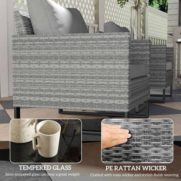 Wyld Haus Dobaso Rattan Grey 3 Piece Bistro Set with Glass Coffee Table