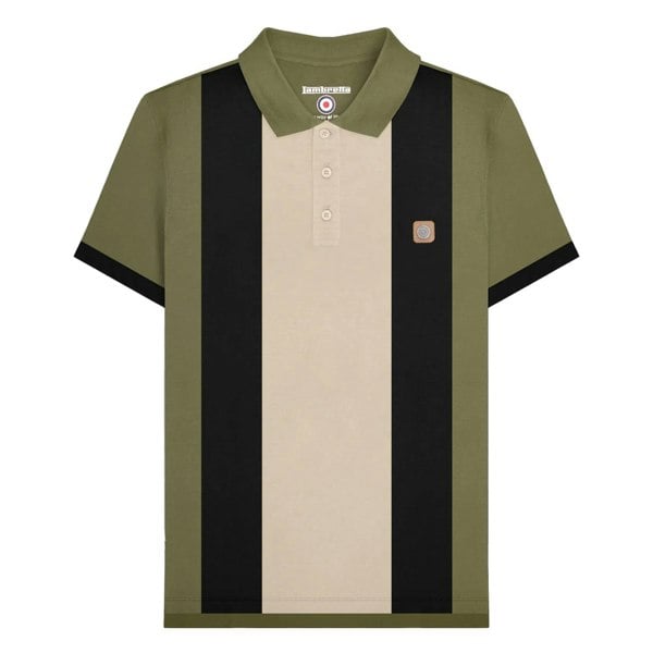 Lambretta Mens Vintage Panelled Polo Shirt - Khaki Green