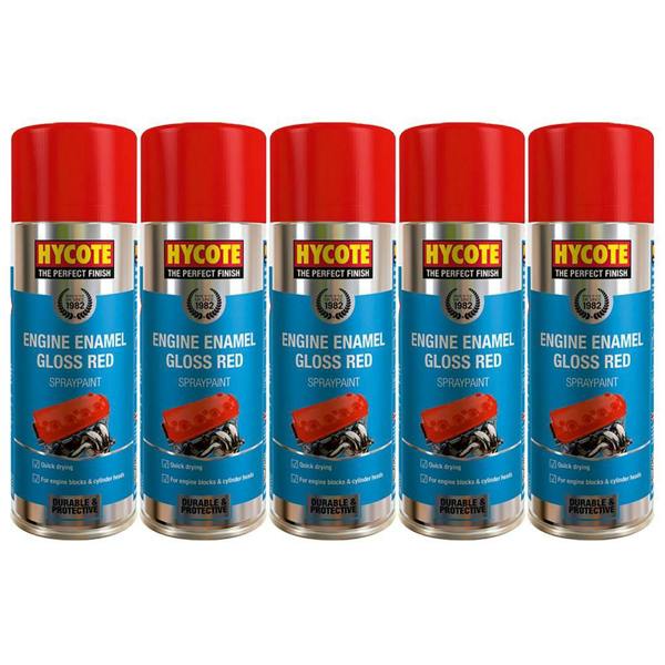 Hycote 5X Hycote Engine Enamel Gloss Red Spray Paint 400ml