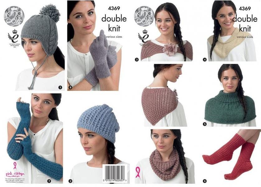 King Cole Baby Alpaca Knitting Pattern 4369, Headwear, Gloves, Scarves for Women, Various Sizes - Intermediate