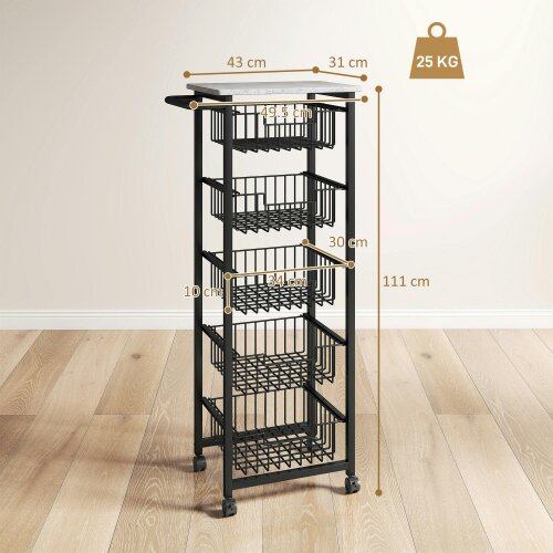 Wyld Haus Sucora Metal Grey And Black 5 Basket Mobile Kitchen Trolley With Locking Wheels