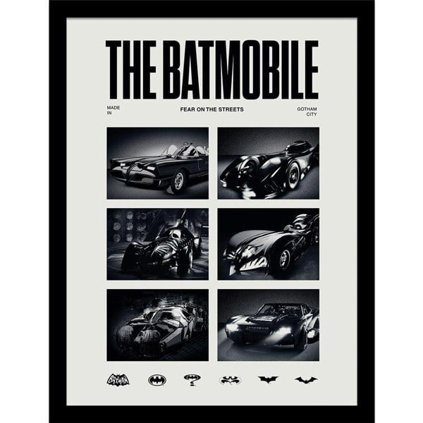 Batman 1989 Batmobile Framed Poster - Black/White