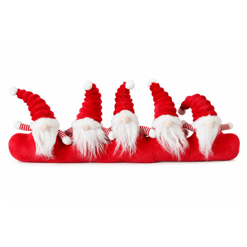 Christmas Draught Excluder with Red Gonk Design, Soft Door Snake with 5 Gonks, Polyester Fabric, 73cm Wide x 28cm High, Fun Seasonal Draught Stopper