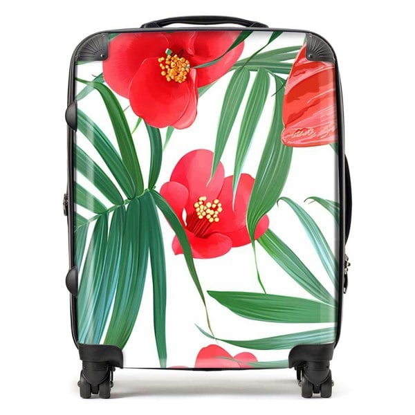 Warren Reed Tropical Flowers And Palm Leaves Hawaiian Suitcase