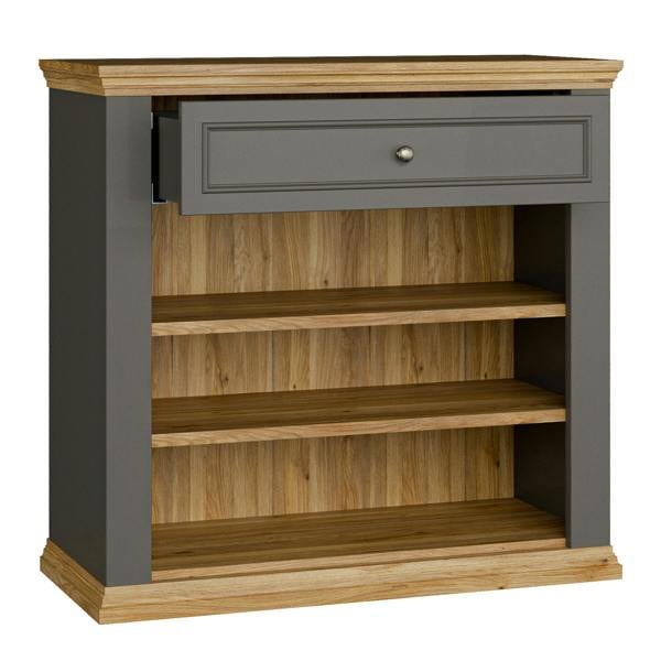 Furniture To Go Pontypool 2 Door 1 Drawer Small Sideboard in Wolfram Grey and Mauvella Oak