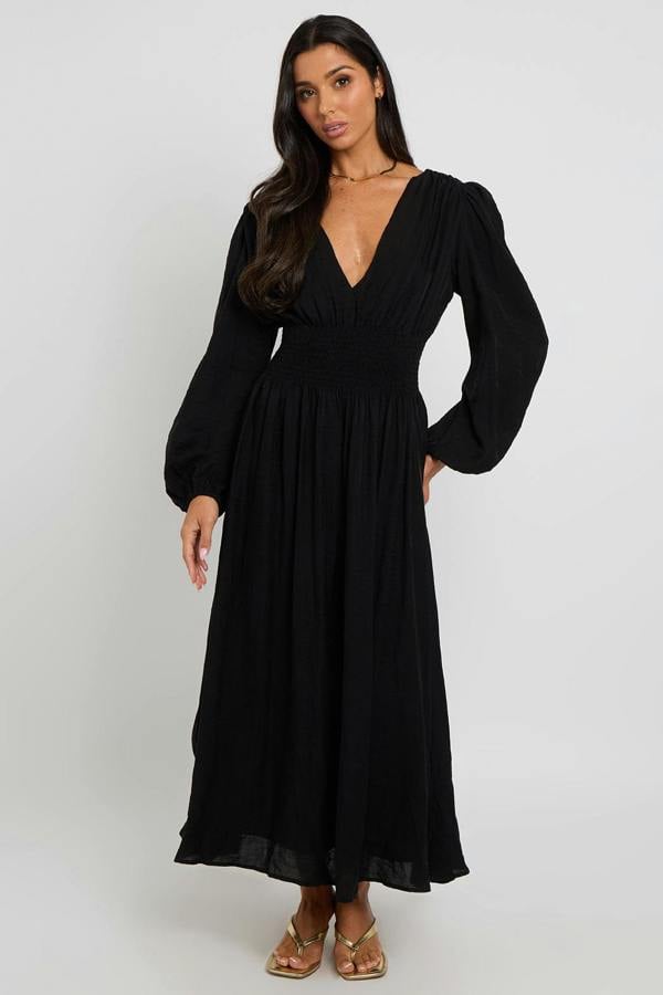 Urban Bliss Black Sleeved Elasticated Waist Maxi Dress
