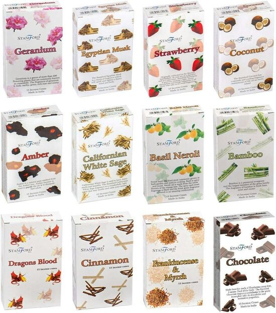 Stamford 37359 Exotic Variety Incense Cones, 12 packs x 15 cones