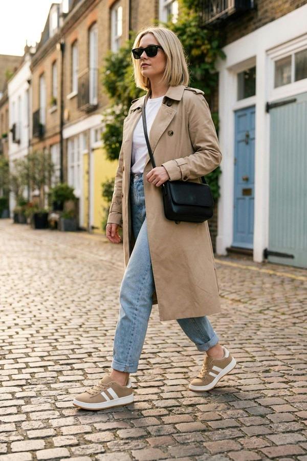 Constance Faux Suede Stripe Trainers - Khaki