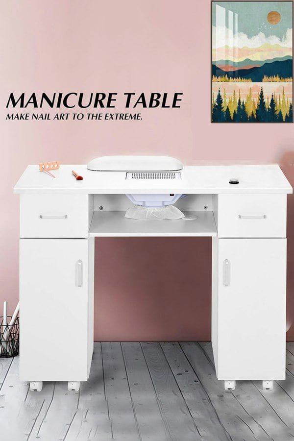 Living and Home High Quality Fashion Makeup Desk Dresser Manicure Table Nail Desk with Rolling Wheels For Spa Beauty Salon & Home