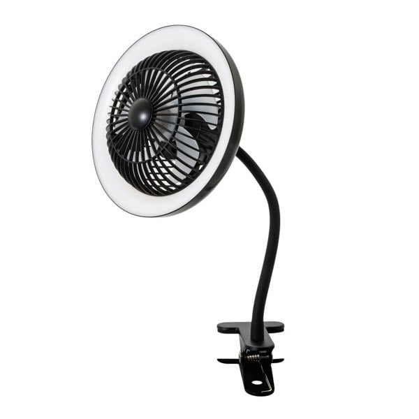 Black Rechargeable 3 Speed Clip-On Fan with LED Dimmable Ring Light Image 1