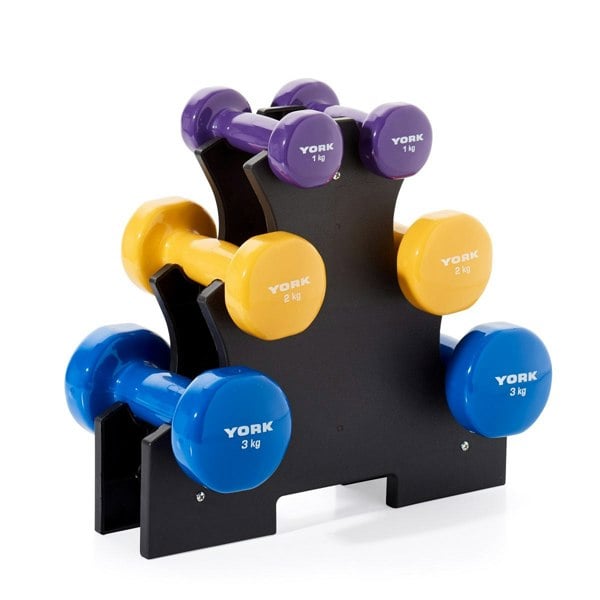 York 12kg Vinyl Dipped Dumbbell Set with Stand