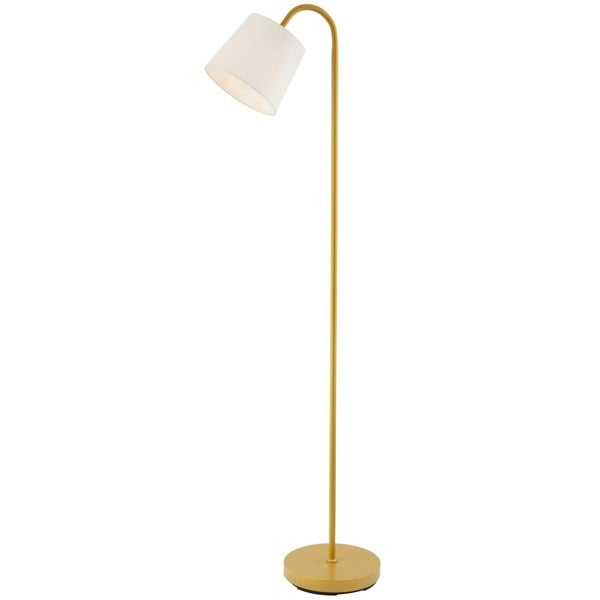 Designer Chic Standing Floor Lamp in Satin Gold with White Cotton Fabric Shade Image 1