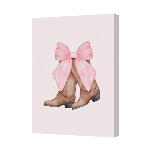 Benjamin Tate Design Canvas Wall Art Cowboy Boots With Pink Bow Print Artwork