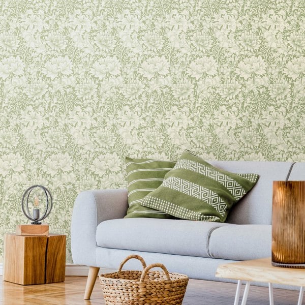 Hoopla Walls Chrysanthemum  - Sage Green 10m Wallpaper