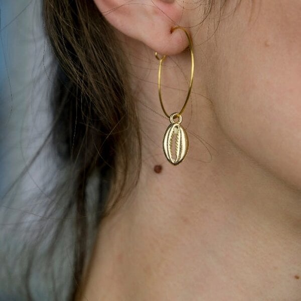 The Colourful Aura Gold Silver Cowrie Charm Sea Shell Lightweight Beach Boho Hoop Earrings