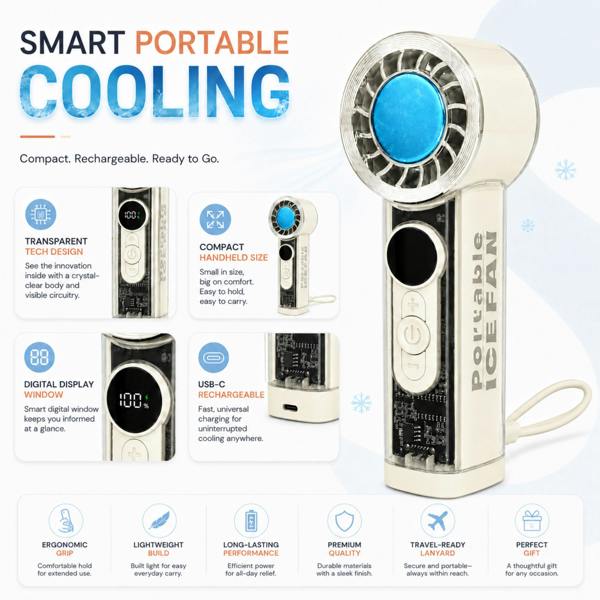 Dyzi Portable Ice Cooling Handheld Fan 199 Speed USB Rechargeable