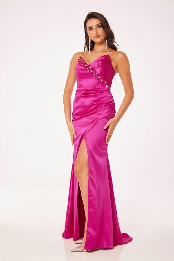 LuvForever Fuschia Strapless Side Slit Maxi Dress