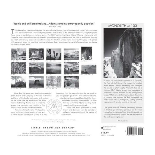 Ansel Adams Deluxe Calendar 2027, Deluxe Calendars, Month To View, Natural World, Gift