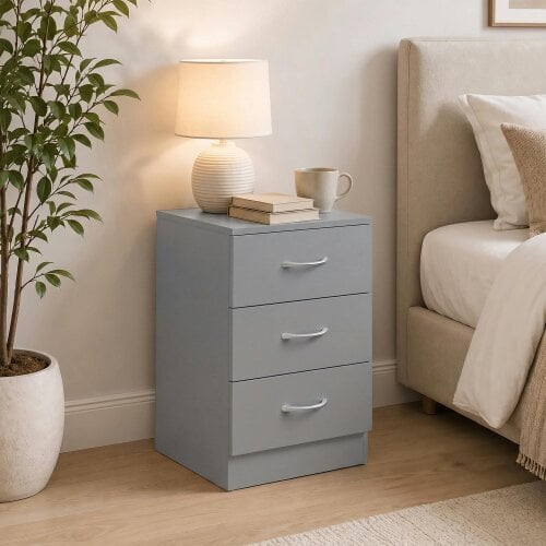 HOMCOM Modern 3 Drawers Side Table, Bedside Table with Non Slip feet, Grey