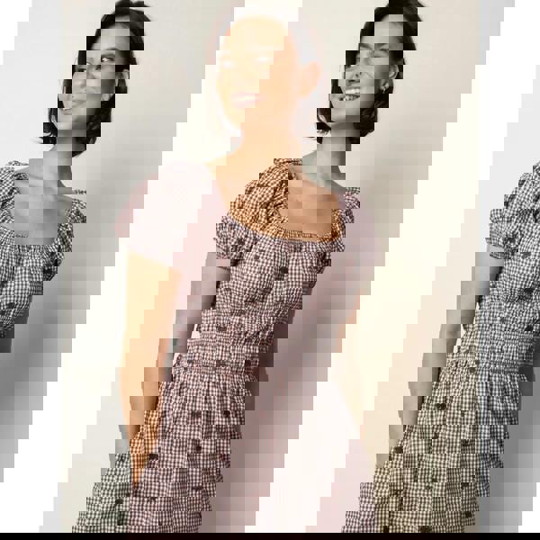 Blue Vanilla Gingham Milkmaid Midi Dress