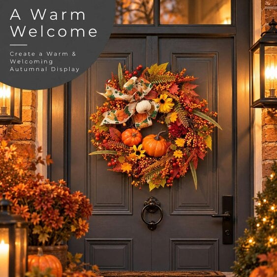 Neo Autumn Wreath Door Pumpkins Berries Sunflowers