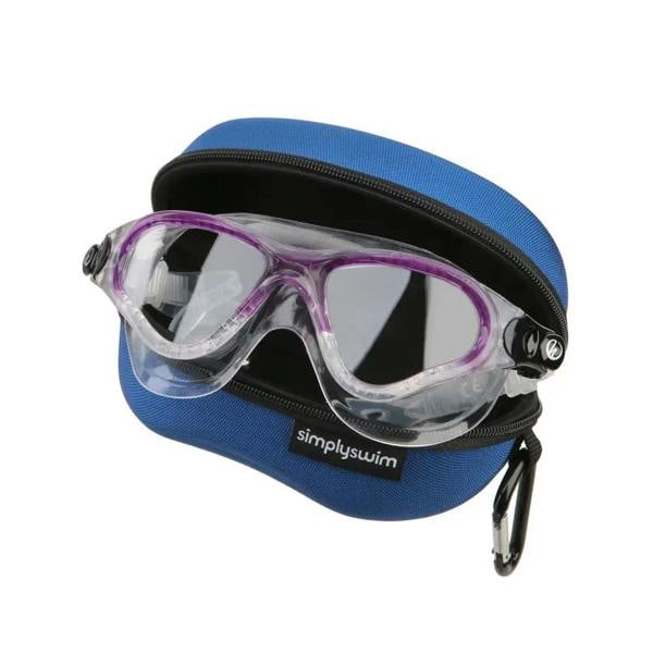 Simply Swim Premium swim mask case with clear purple goggles