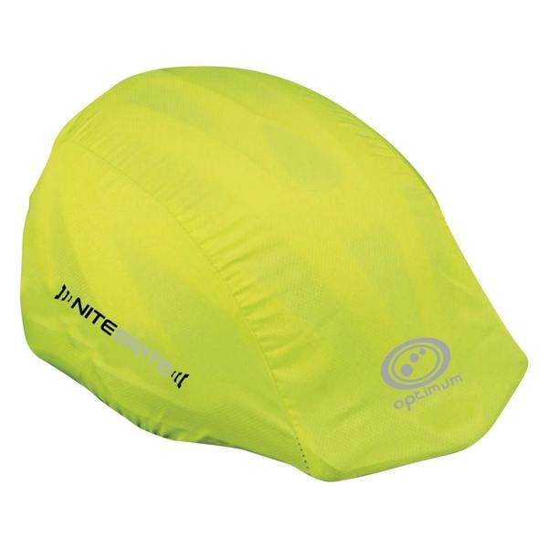 Fluorescent yellow Optimum NiteBrite cycling helmet cover with black NiteBrite and reflective logo - Optimum