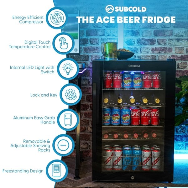 Subcold Ace 130 LED Touch Control Beer Fridge - Black