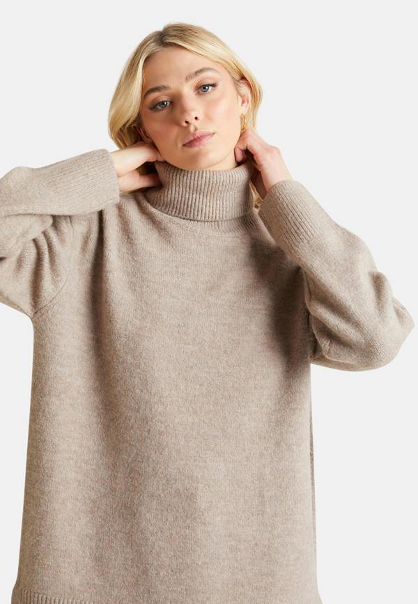 Urban Bliss Mink Deep Hem Roll Neck Jumper
