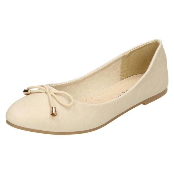 Leather Collection Ladies Leather Collection Bow Trim Vamp Ballerinas