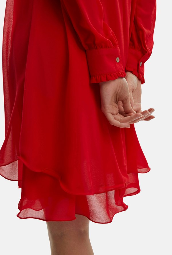 Long Sleeve Red Wave Hem Dress - James Lakeland
