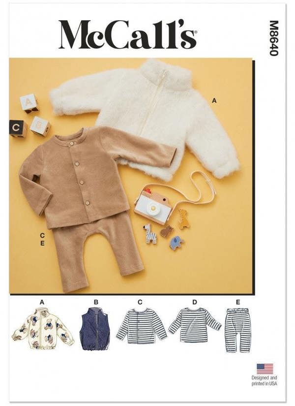 McCalls 8640 Paper Sewing Pattern – Baby Jacket, Sweater, Top, Trousers & Waistcoat, Size XS-L, Intermediate