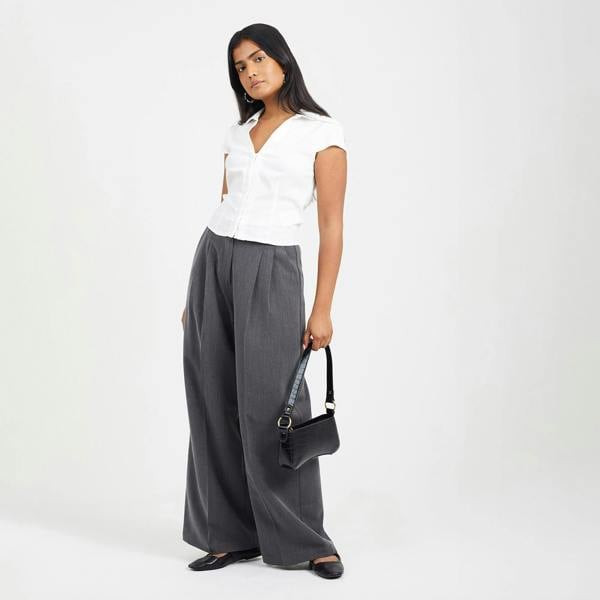 Brave Soul Charcoal Wide Leg Trousers With Pleat Details - Charcoal Image 3