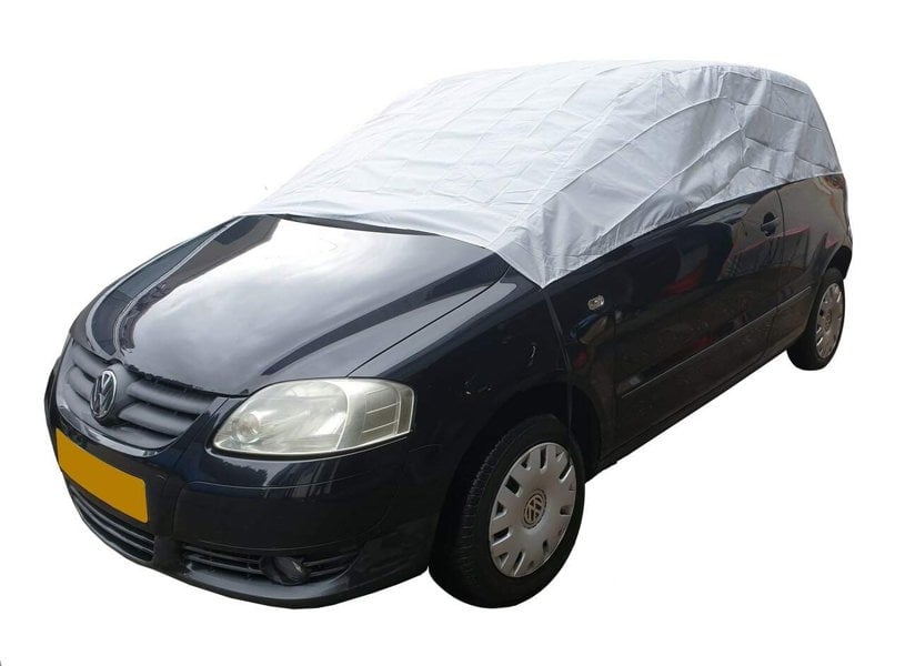 The Nylon Car Top Cover Small by OLPRO on a small black VW car on a white background.