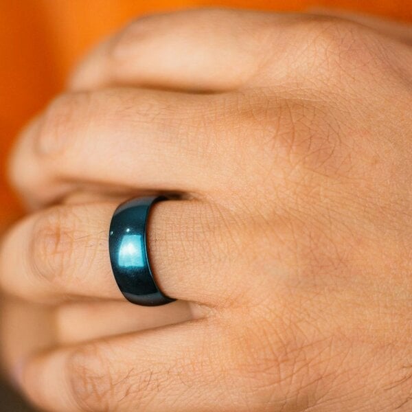 The Colourful Aura 8mm Mens Blue Silver Black Tungsten Engagement Band Ring