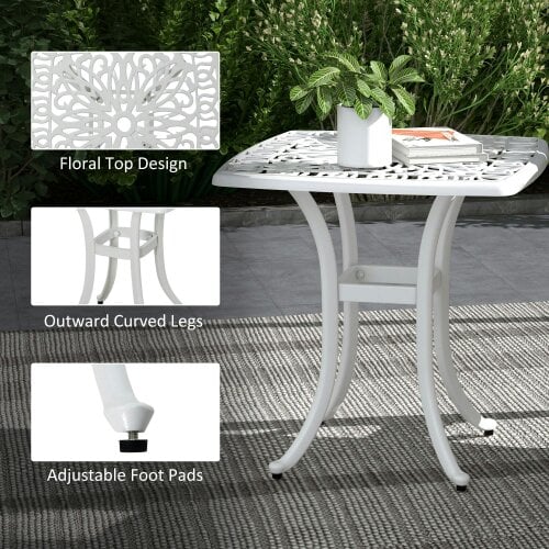 Wyld Haus Zisu Cast Aluminium White Square Outdoor Bistro Table With Umbrella Hole