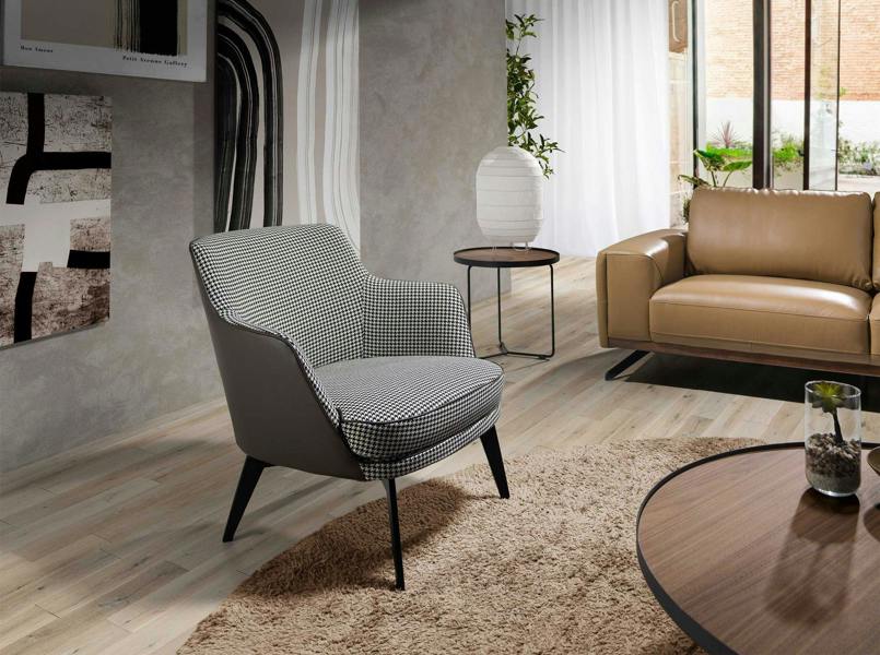 Angel Cerdá Black and White Fabric and Chocolate Brown Leatherette Armchair 5011
