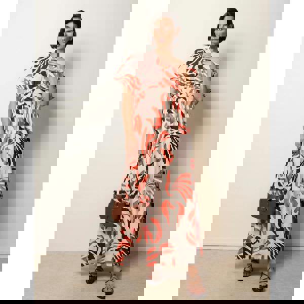 Blue Vanilla V Neck Abstract Leaf Print Dress