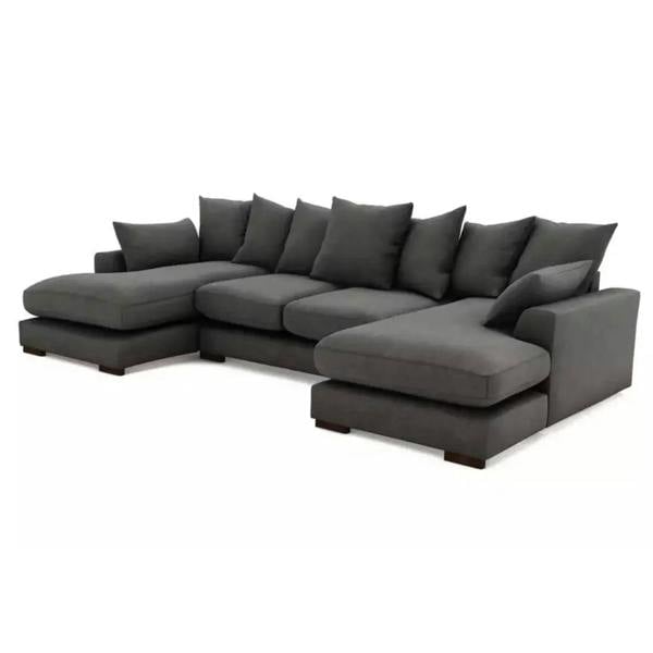 Snug Furniture Linea Plush Velvet U Shape Double Ended Sofa With Wide Footstool