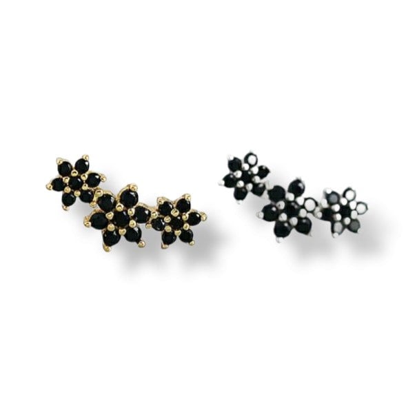 Gold Trip Black Crystal Flower Ear Climbers