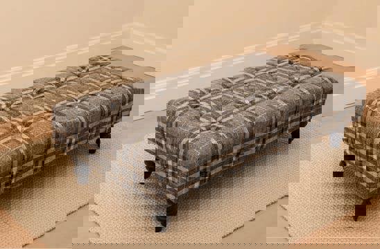 ISTOOLS Grey & Black Tartan Footstool – Chesterfield Ottoman Stool for Living Room UK