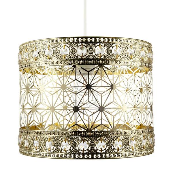 Moroccan Pendant Light Shade in Polished Gold with Clear Acrylic Beads Image 4