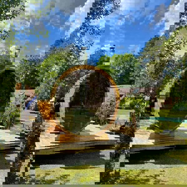 400cm Spruce Barrel Sauna | Thermowood | Terrace | Wood-Fired or Electric.