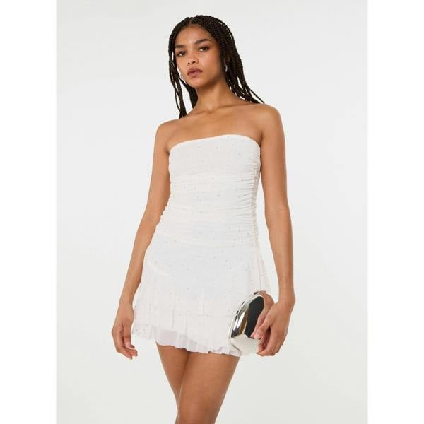 Pink Vanilla Diamante Ruffle Mini Dress